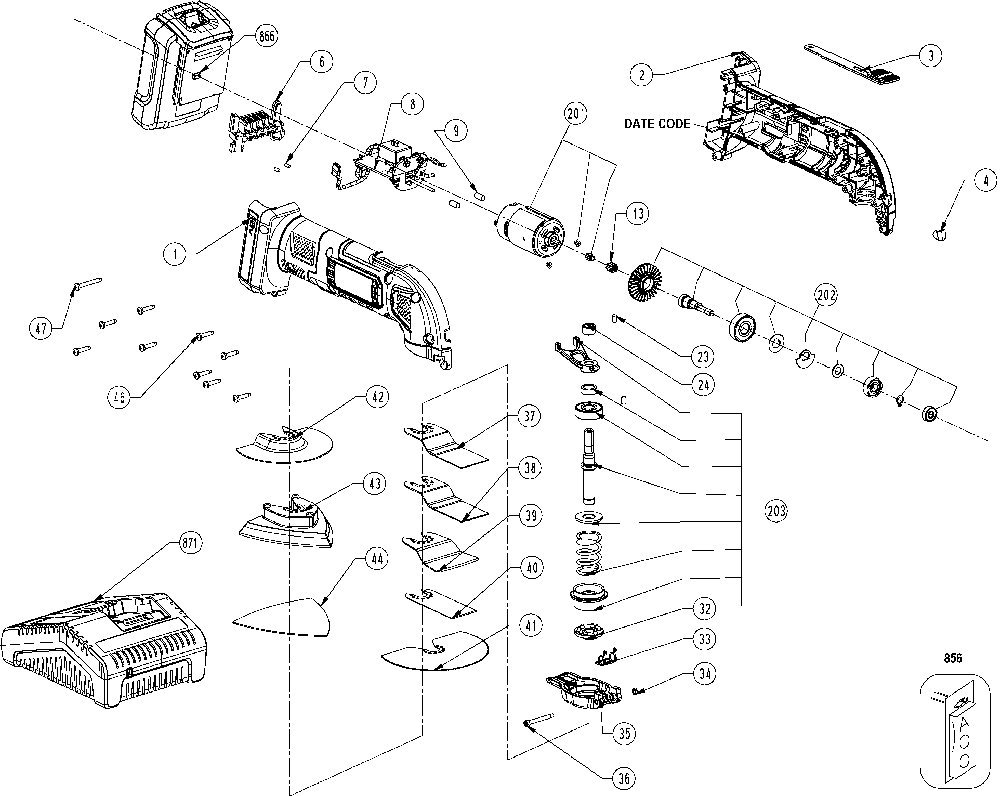 Exploded Diagram A Diagram and Parts List for PCC510 Type 1 Porter Cable Multi-Tool